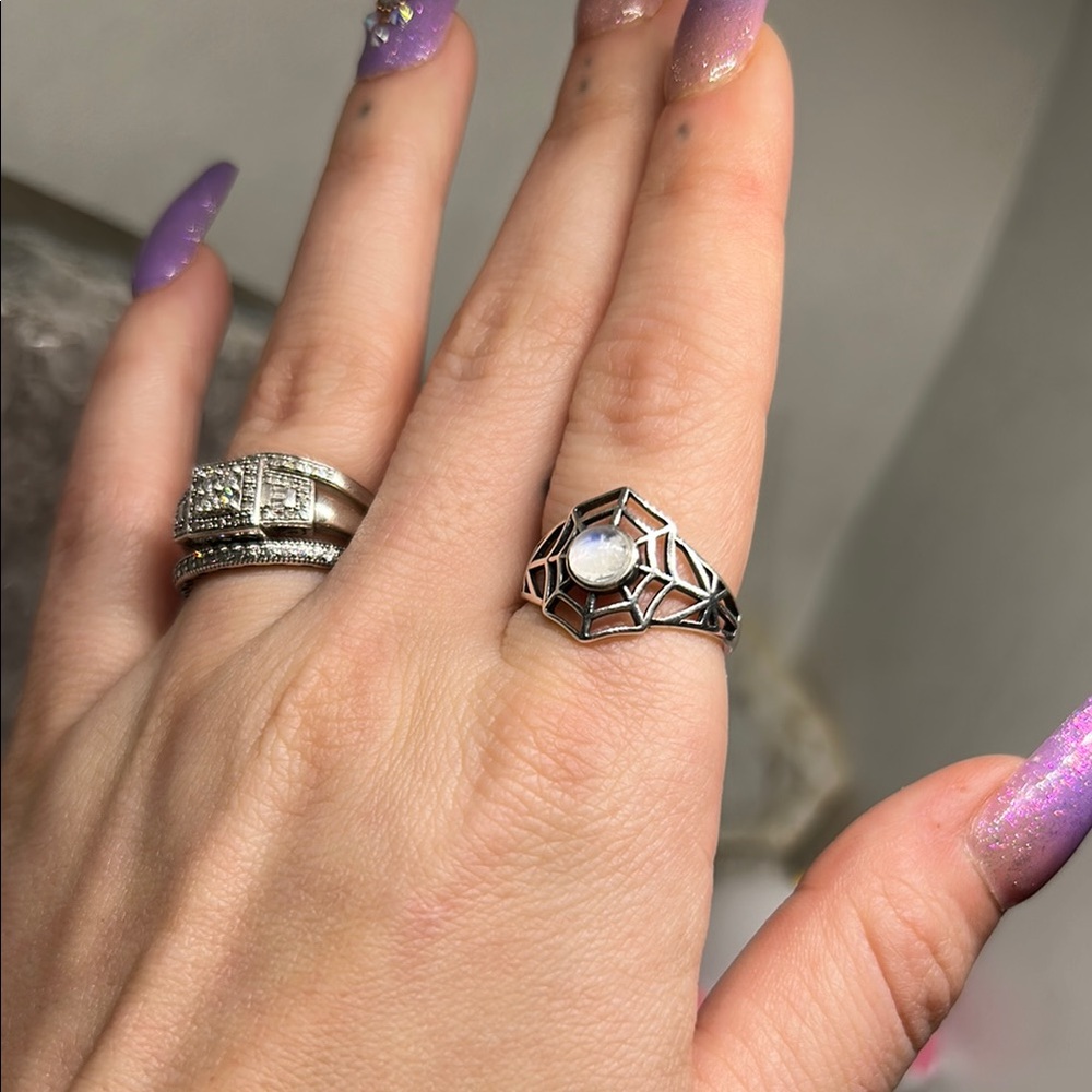 Silver Moonstone Spider Web Ring - image 2